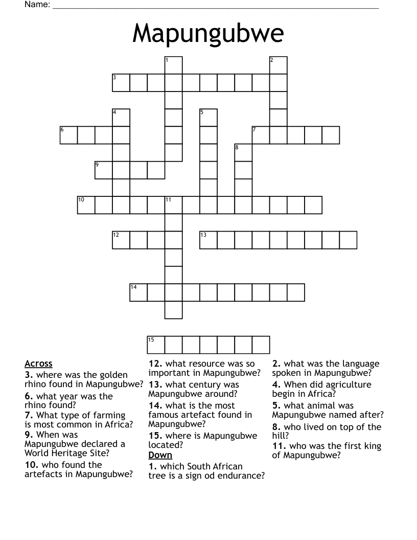 Mapungubwe Crossword