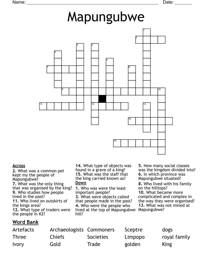 Mapungubwe Crossword