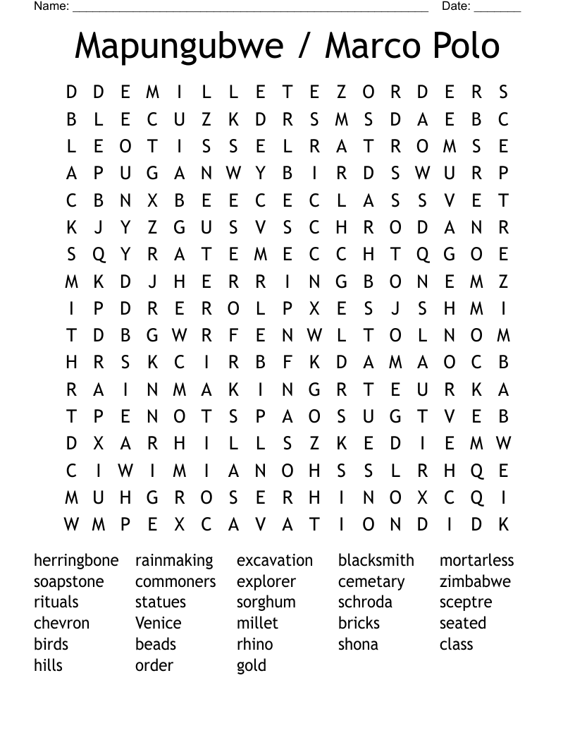 Mapungubwe / Marco Polo Word Search
