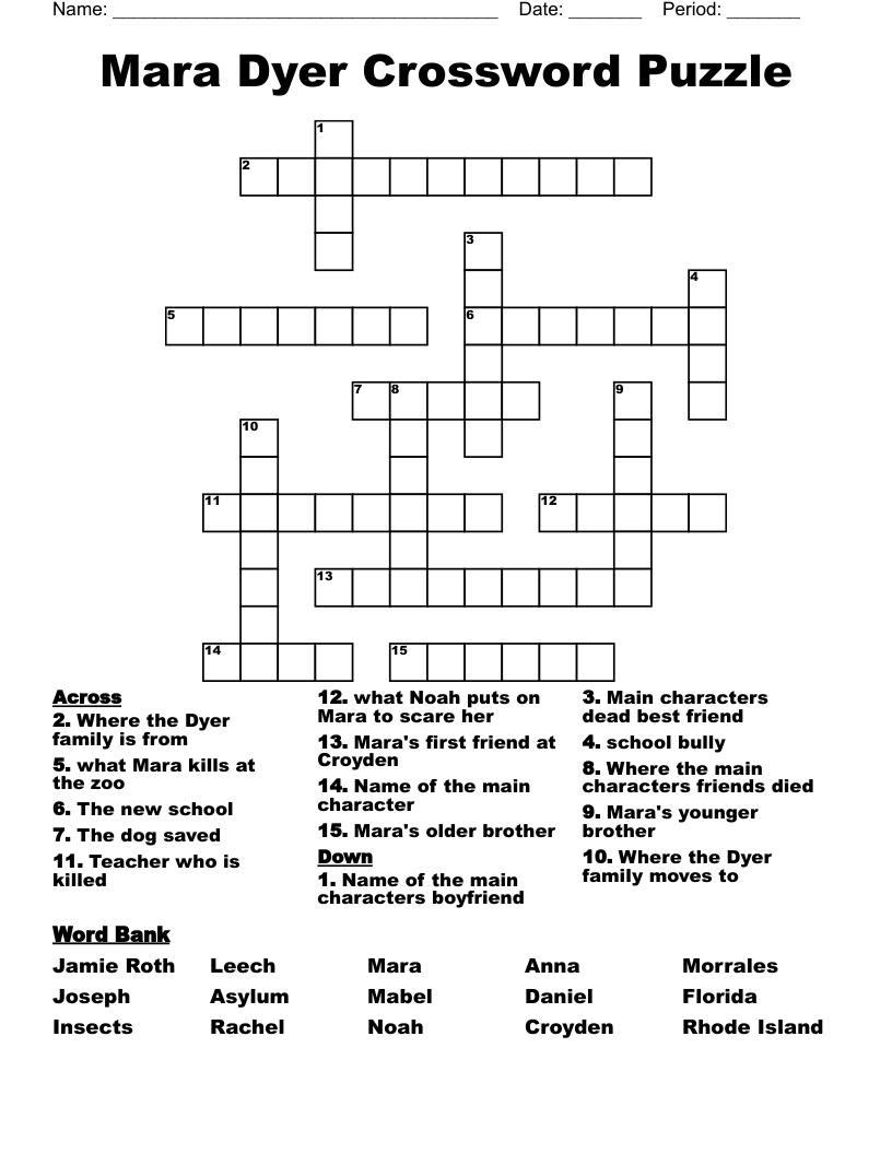 Mara Dyer Crossword Puzzle 