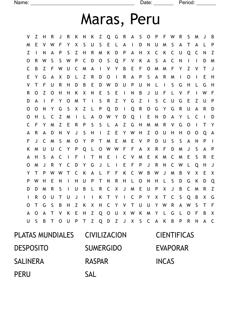 Maras, Peru Word Search