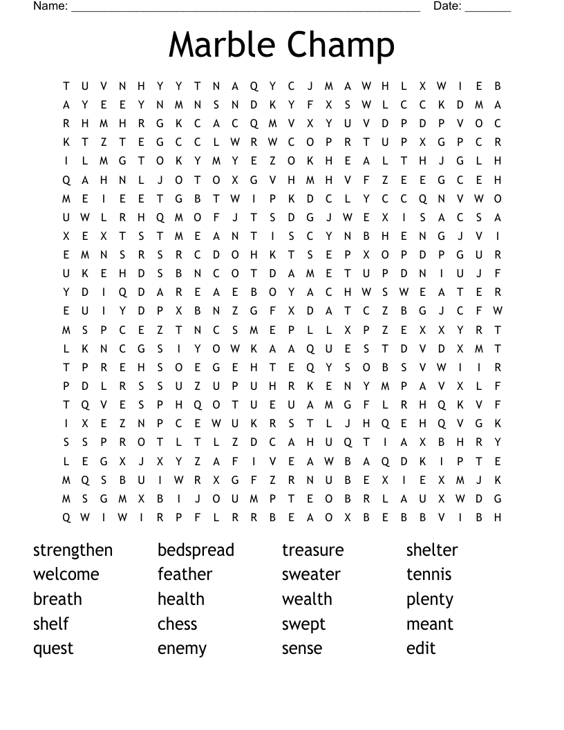 Marble Champ Word Search