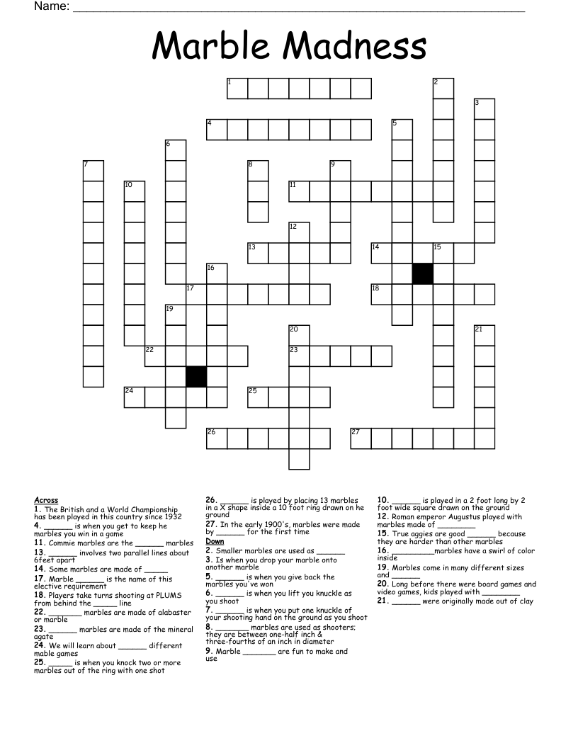 Marble Madness Crossword