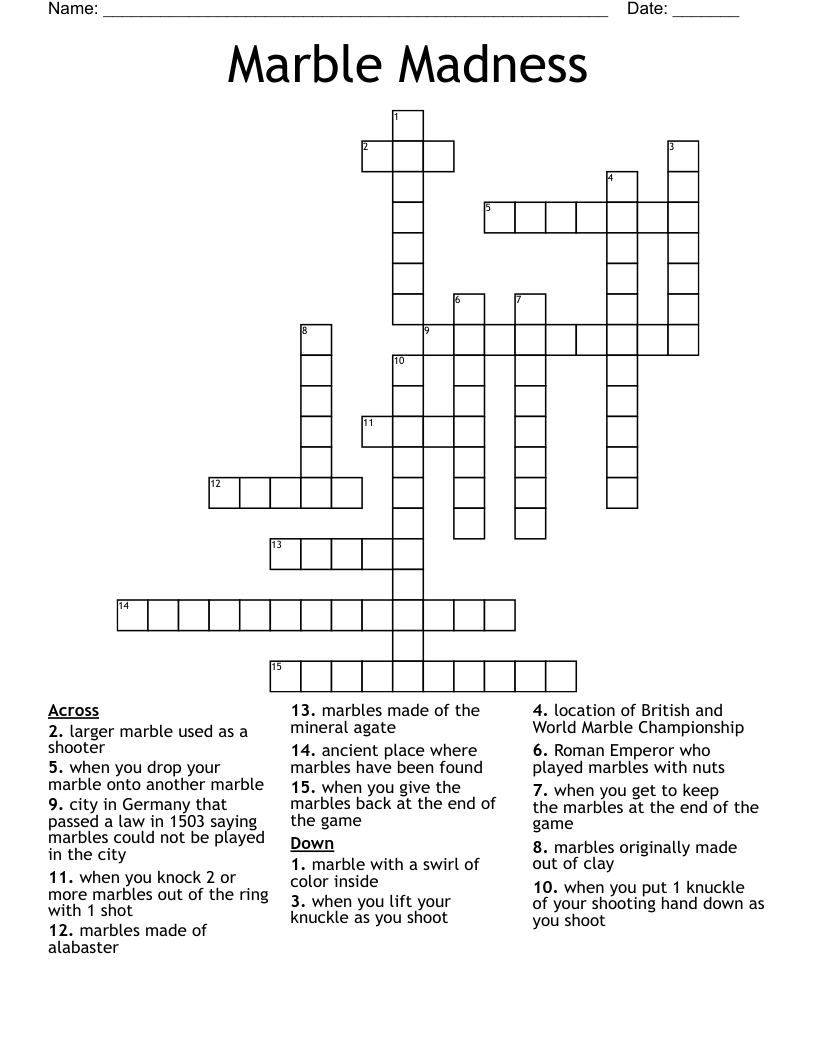 Marble Madness Crossword