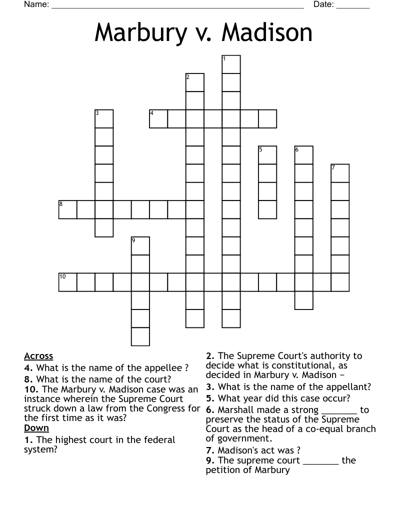 Marbury v. Madison Crossword