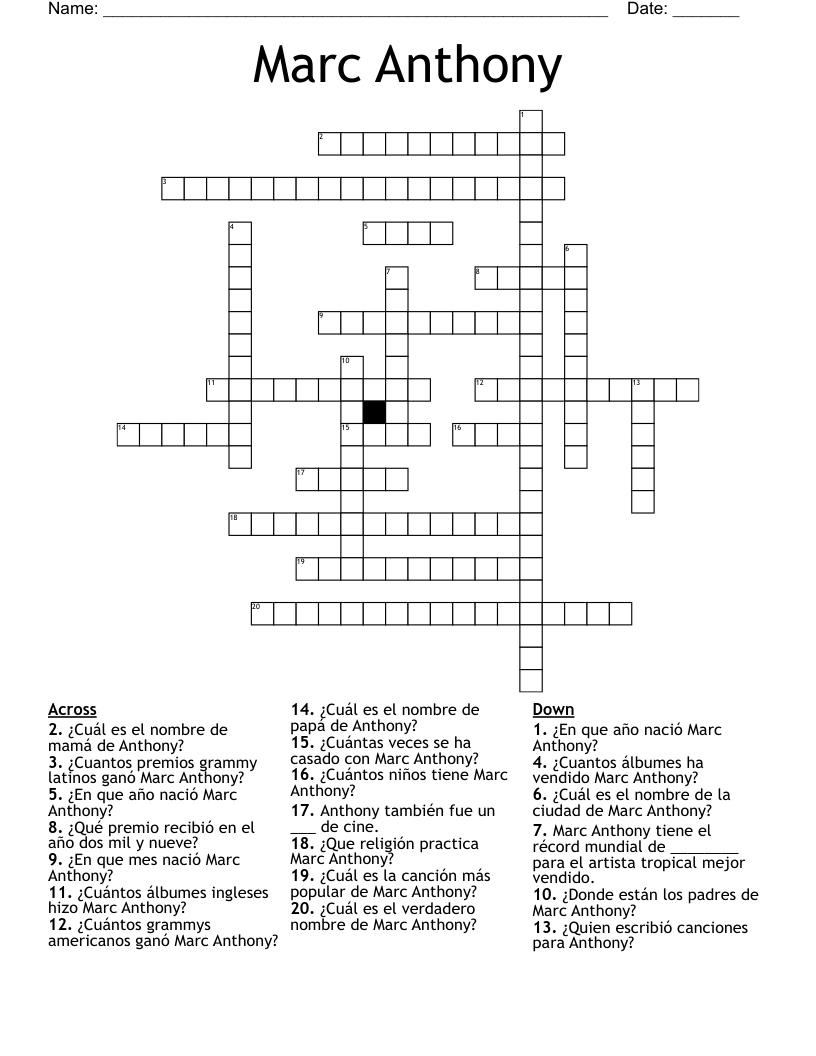Marc Anthony Crossword