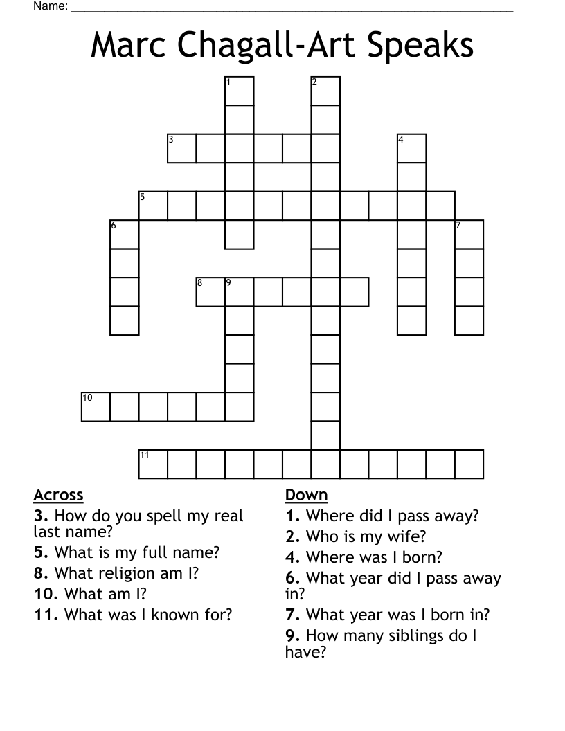 Marc Chagall-Art Speaks Crossword