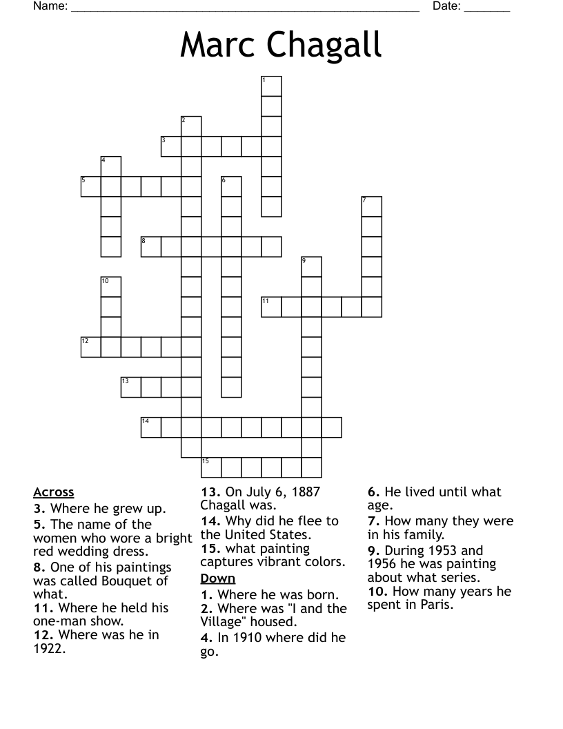 Marc Chagall Crossword