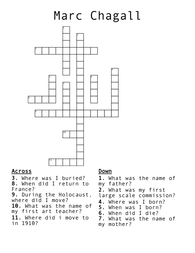 Marc Chagall Crossword