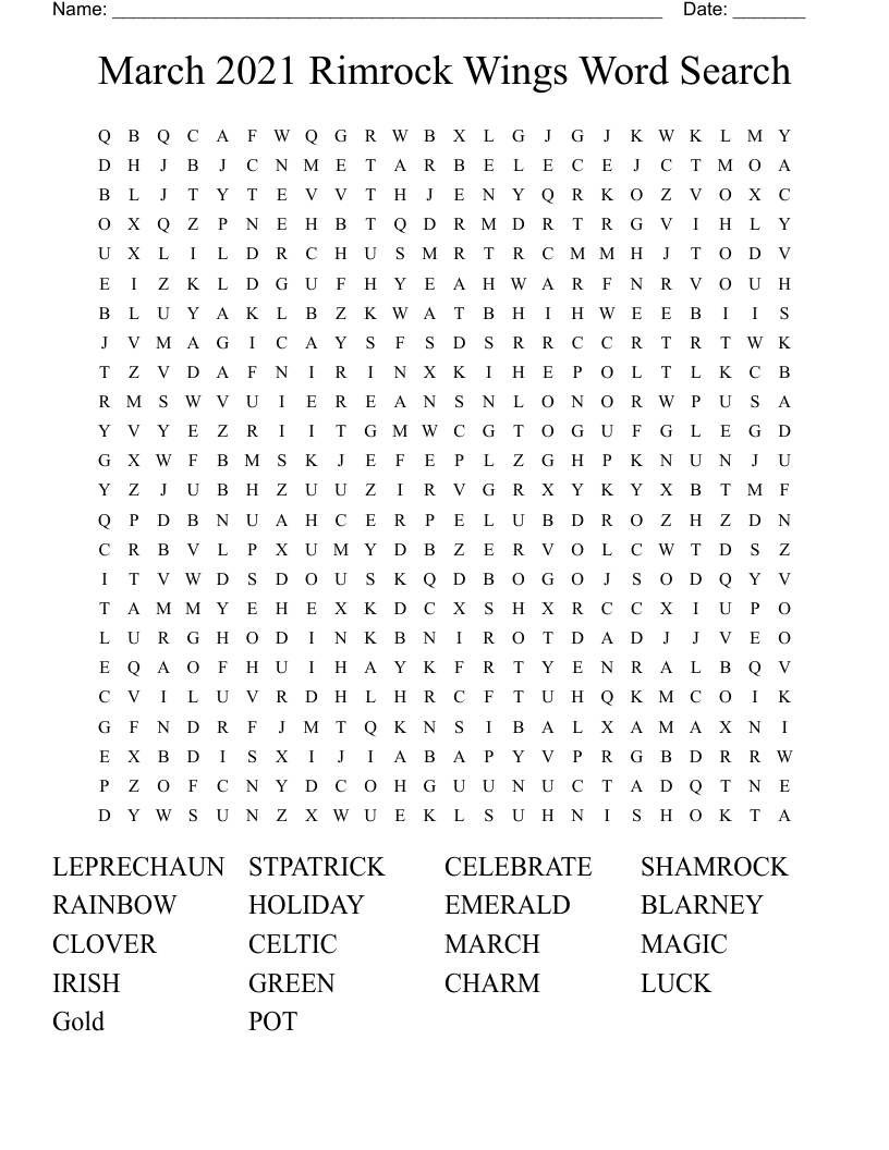 March 2021 Rimrock Wings Word Search 