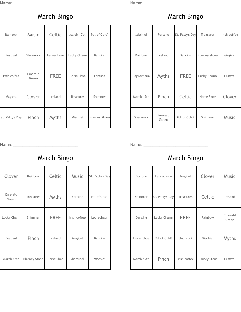 March Bingo