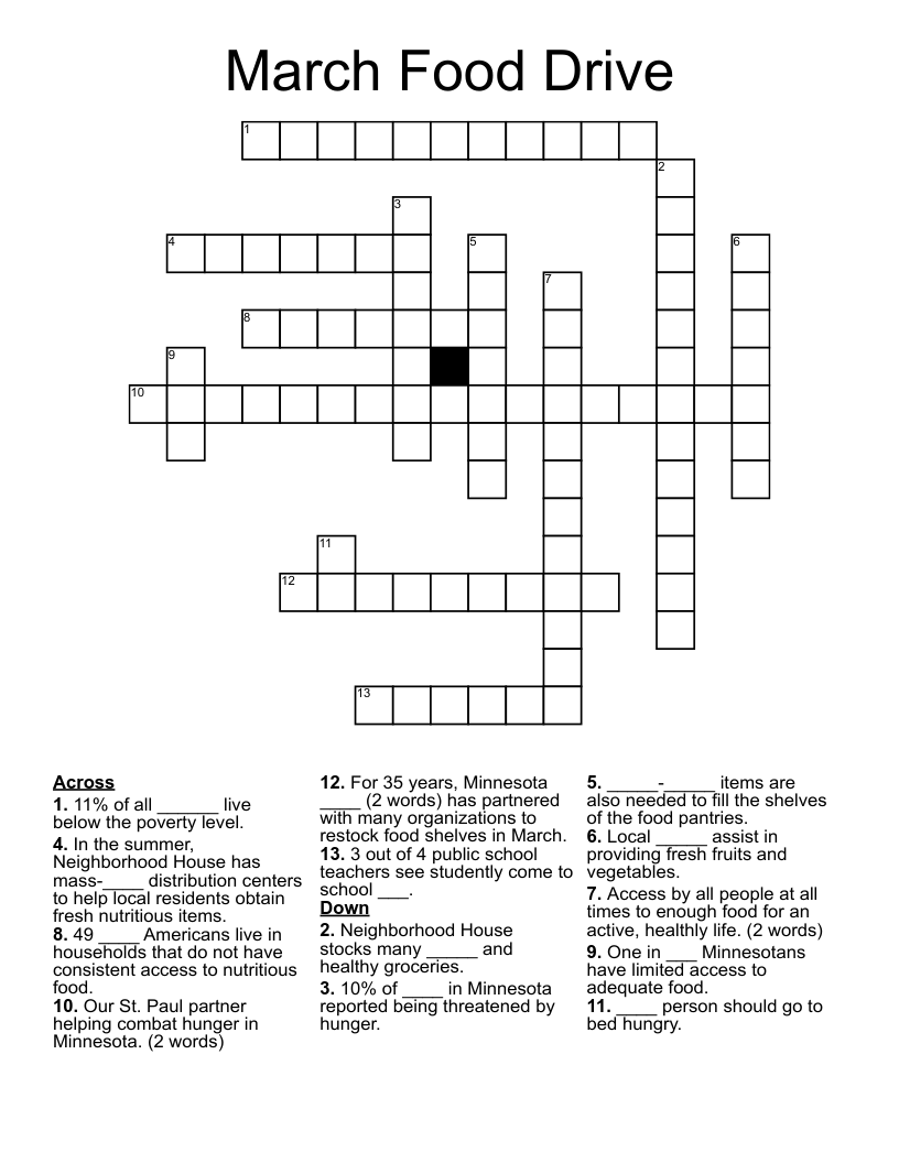 March Food Drive Crossword