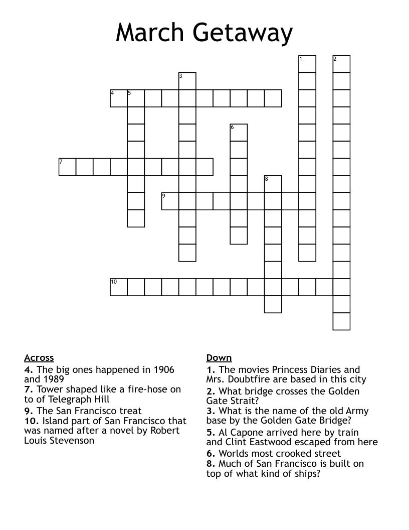 March Getaway Crossword