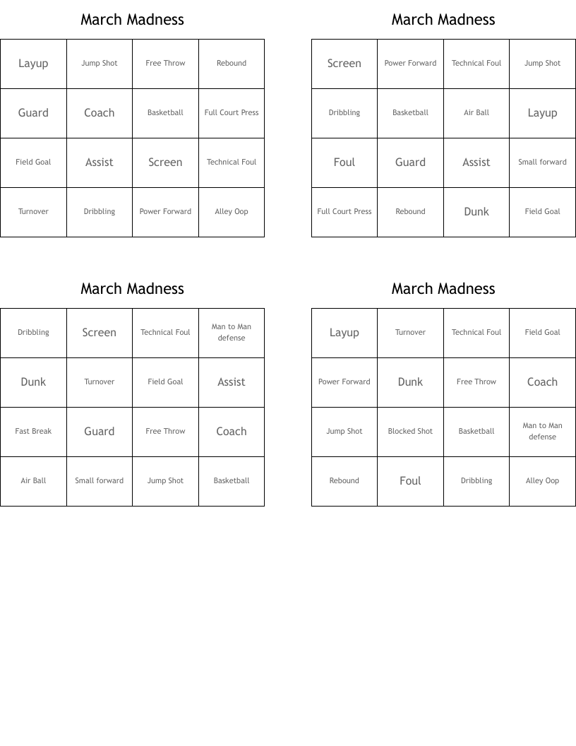 March Madness Bingo Cards