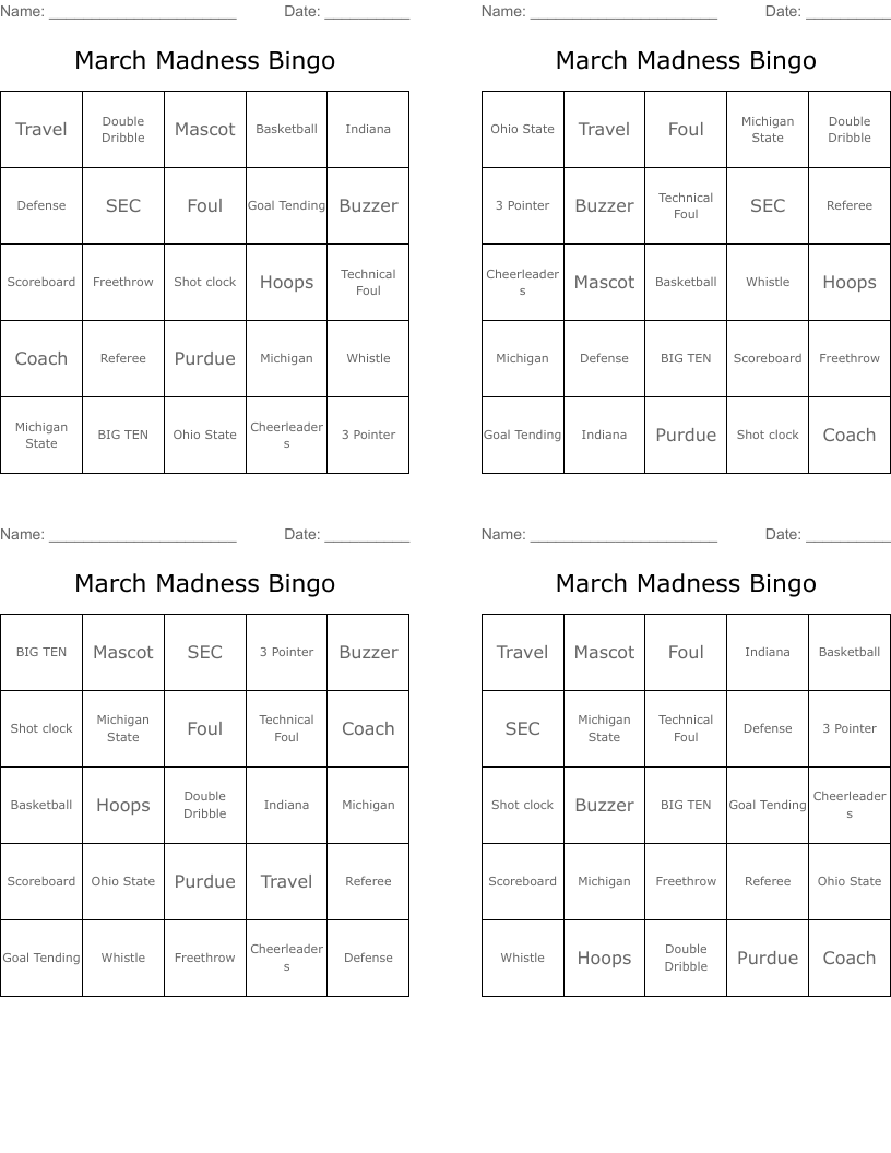 March Madness Bingo