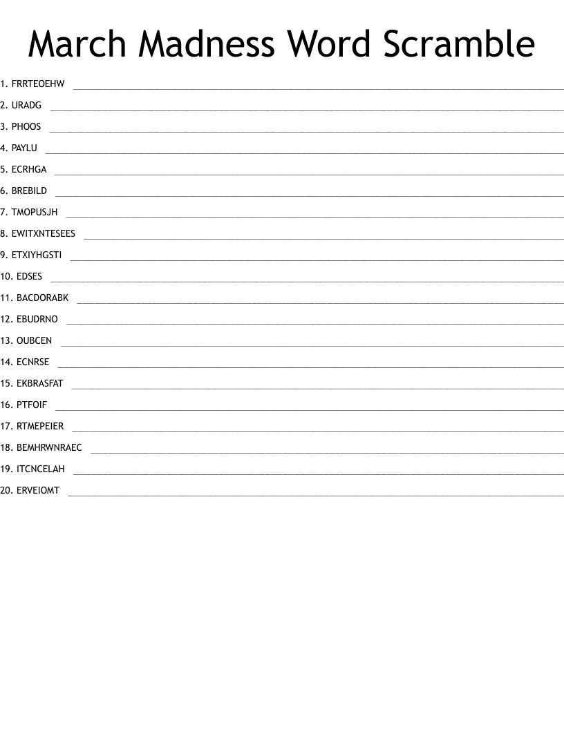 March Madness Word Scramble