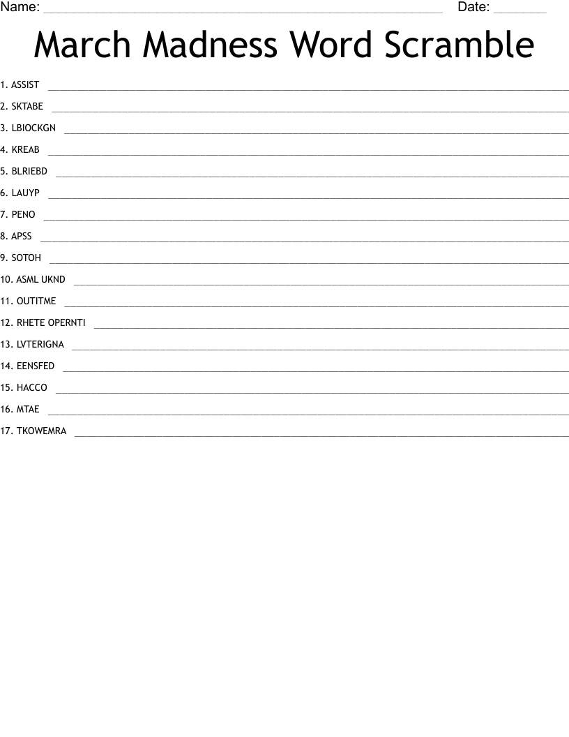 March Madness Word Scramble 