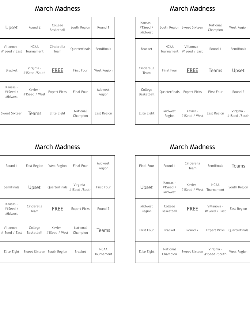 March Madness  Bingo Cards