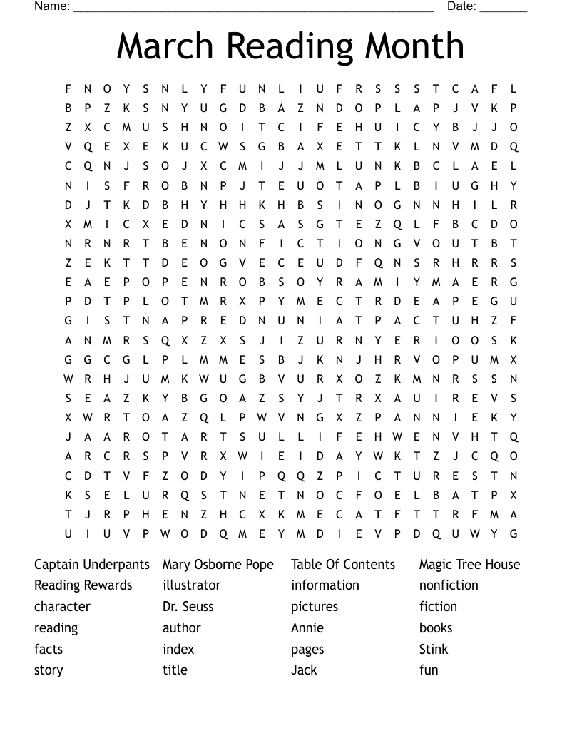 March Reading Month Word Search