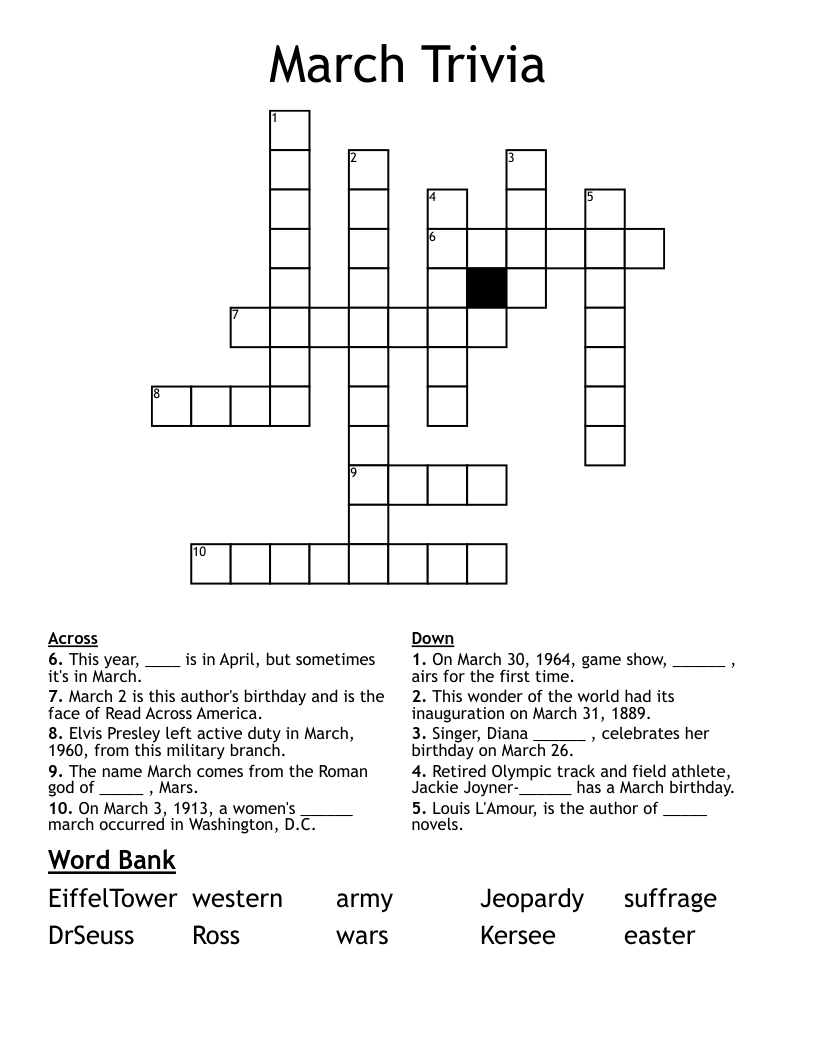 March Trivia Crossword