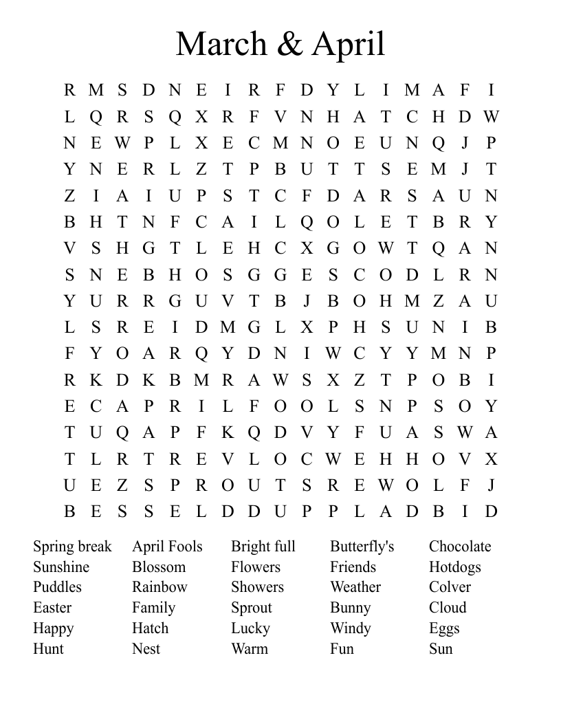 March & April  Word Search