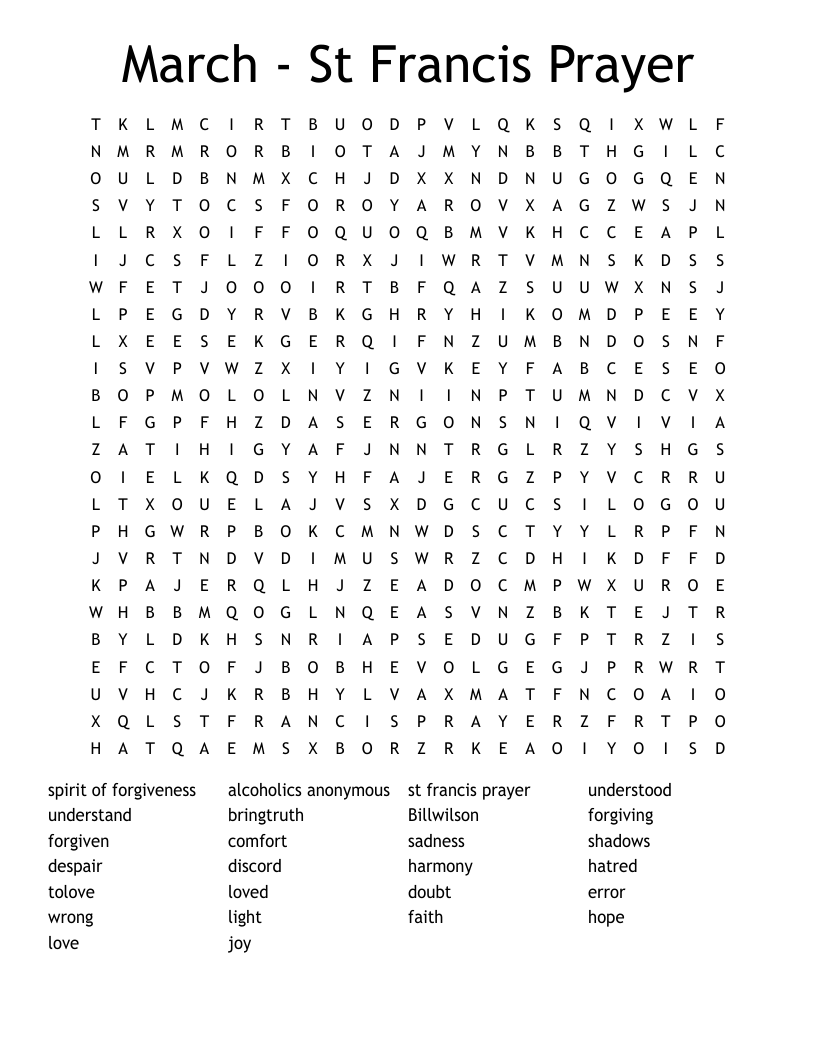 March - St Francis Prayer Word Search