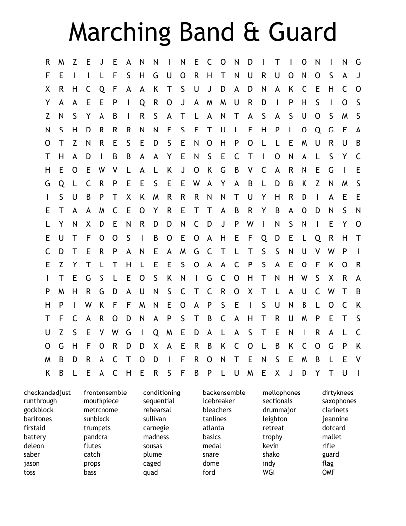 Marching Band & Guard Word Search