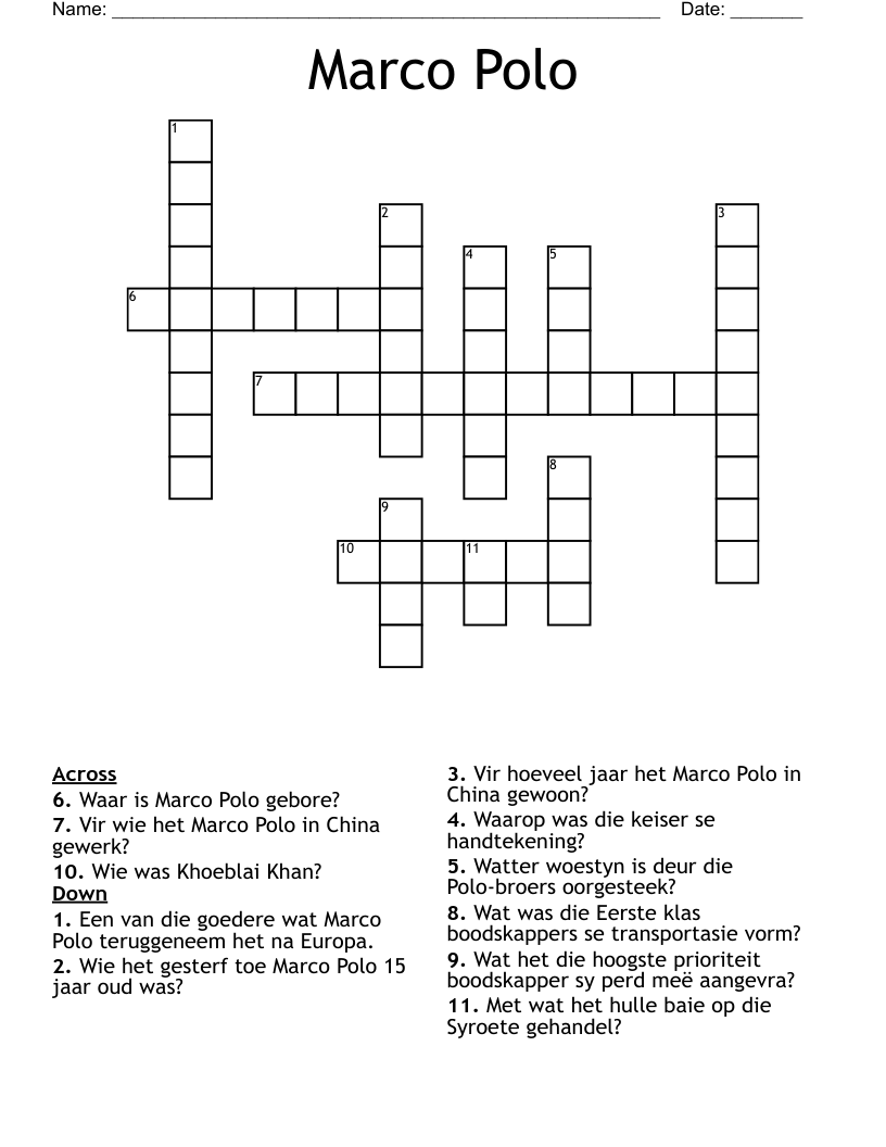 Marco Polo Crossword