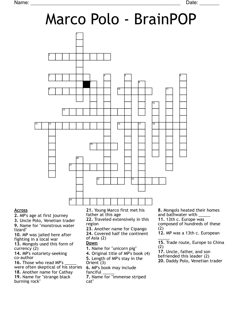 Marco Polo - BrainPOP  Crossword