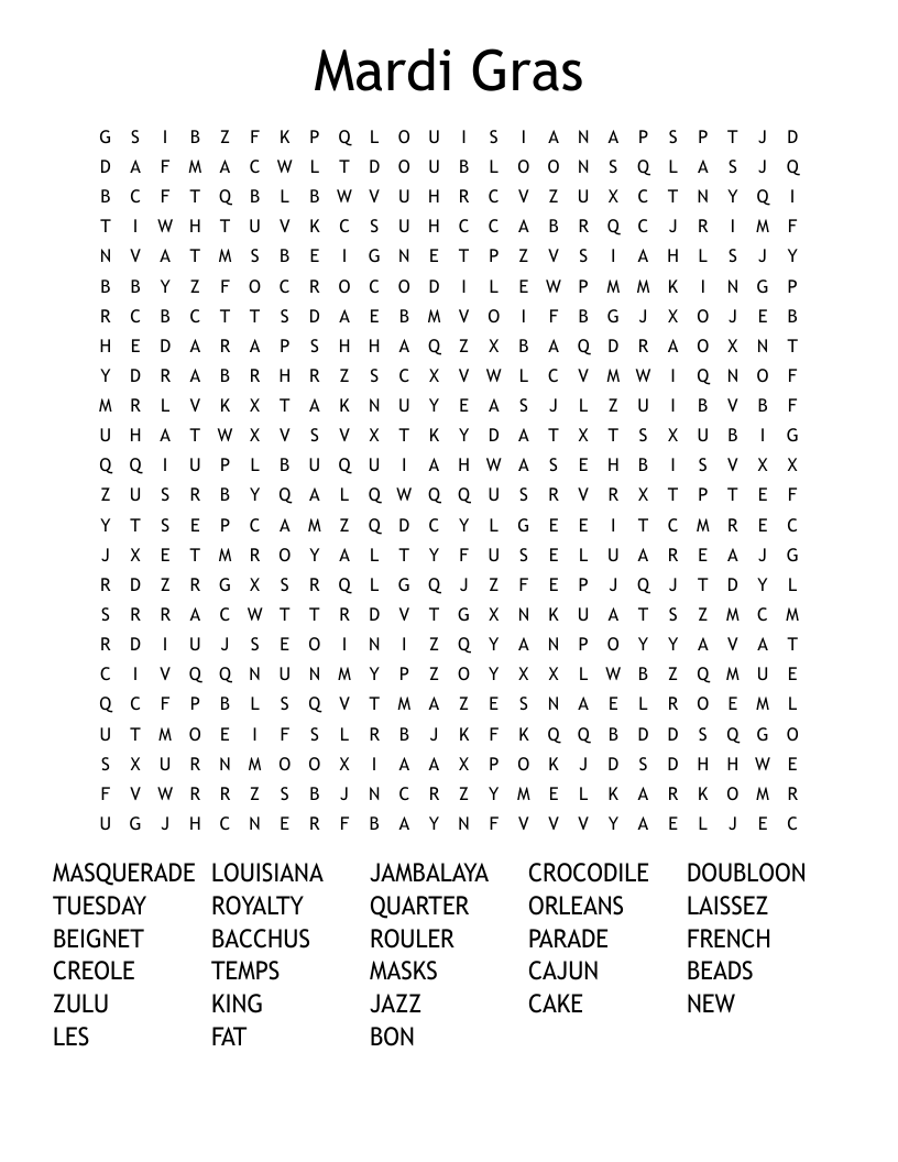 Mardi Gras Word Search