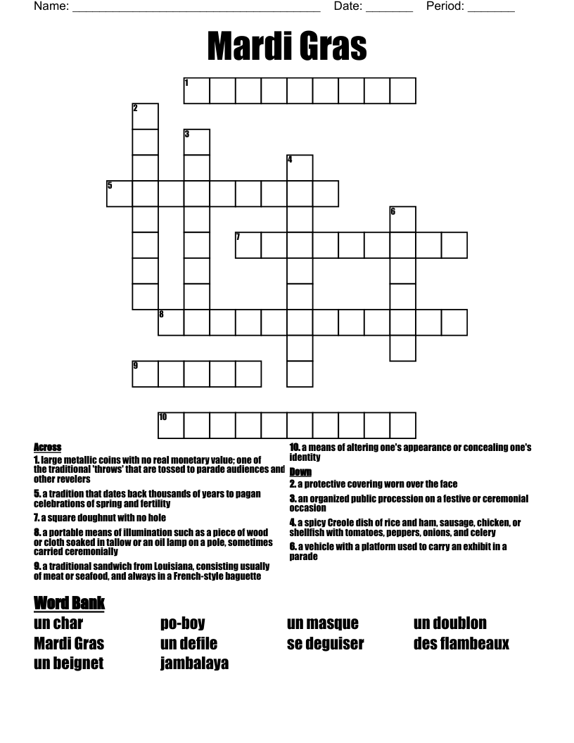 Mardi Gras Crossword