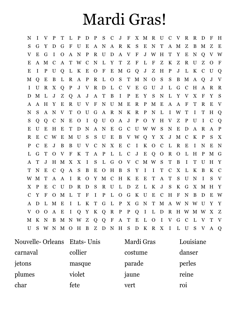 Mardi Gras! Word Search