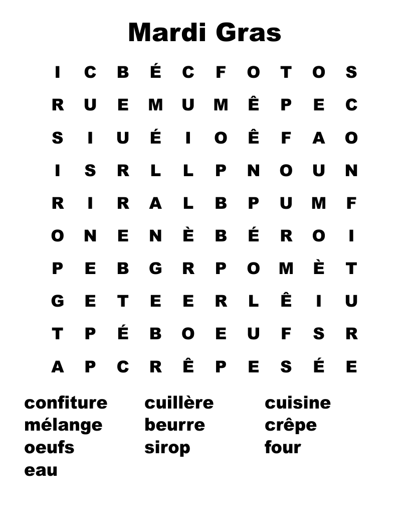Mardi Gras Word Search