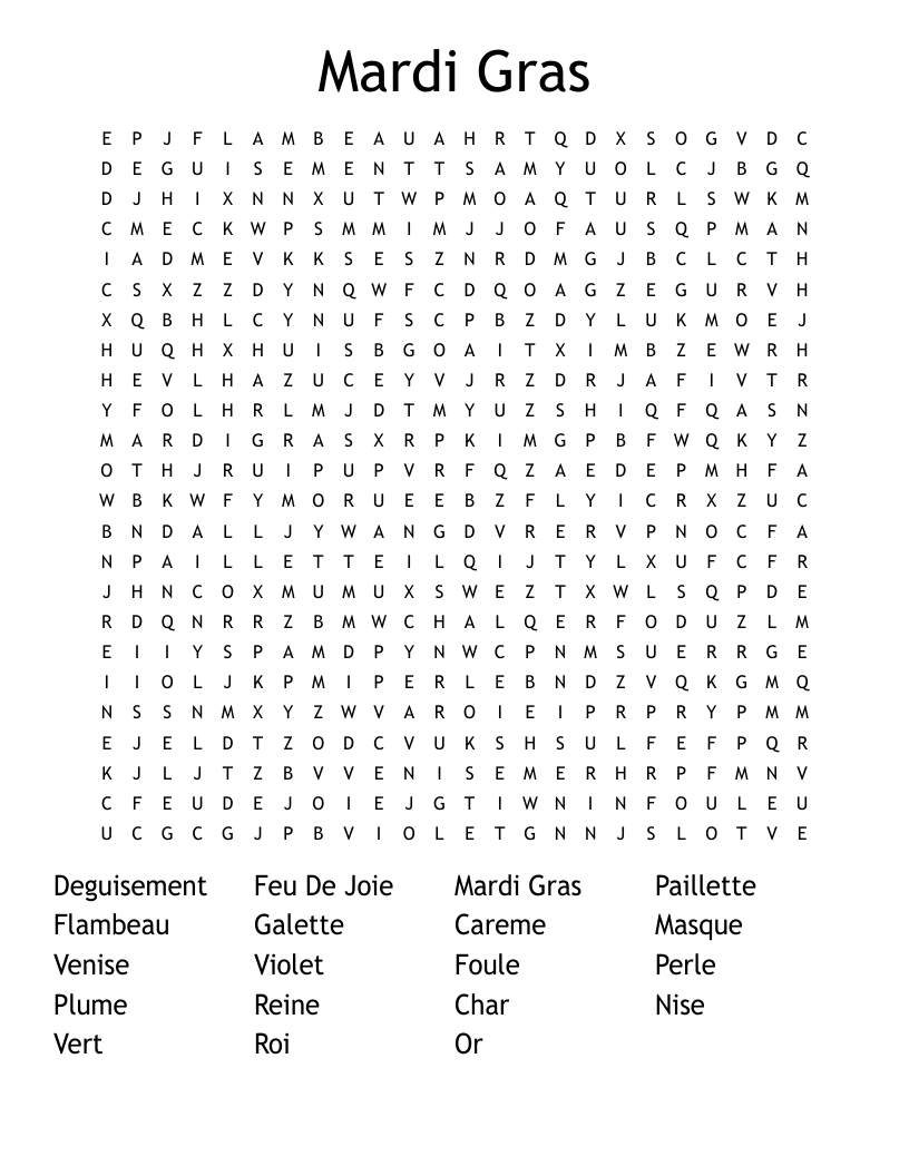 Mardi Gras Word Search