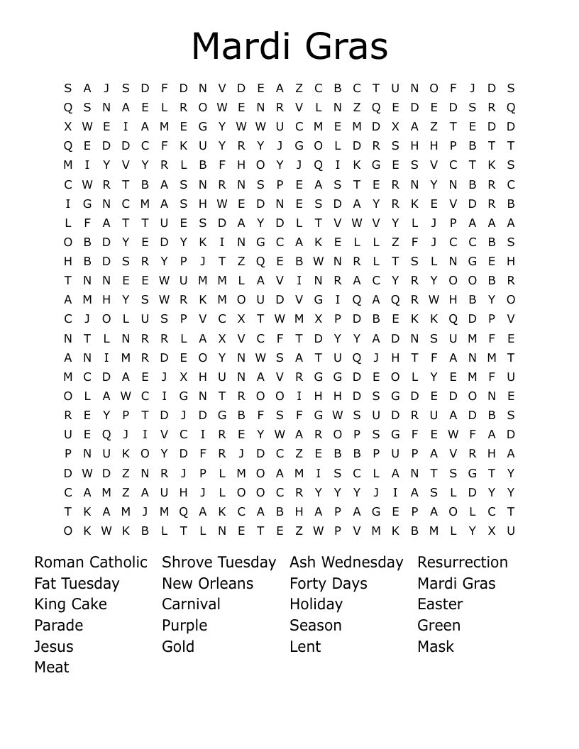 Mardi Gras Word Search