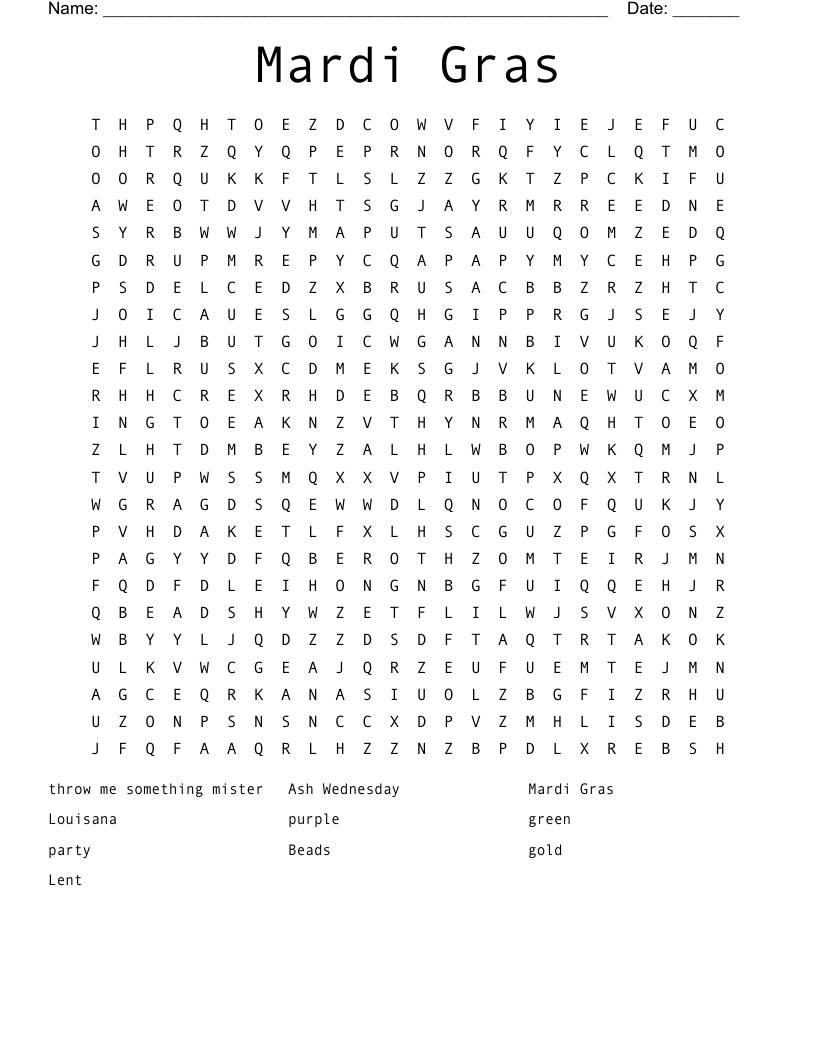 Mardi Gras Word Search