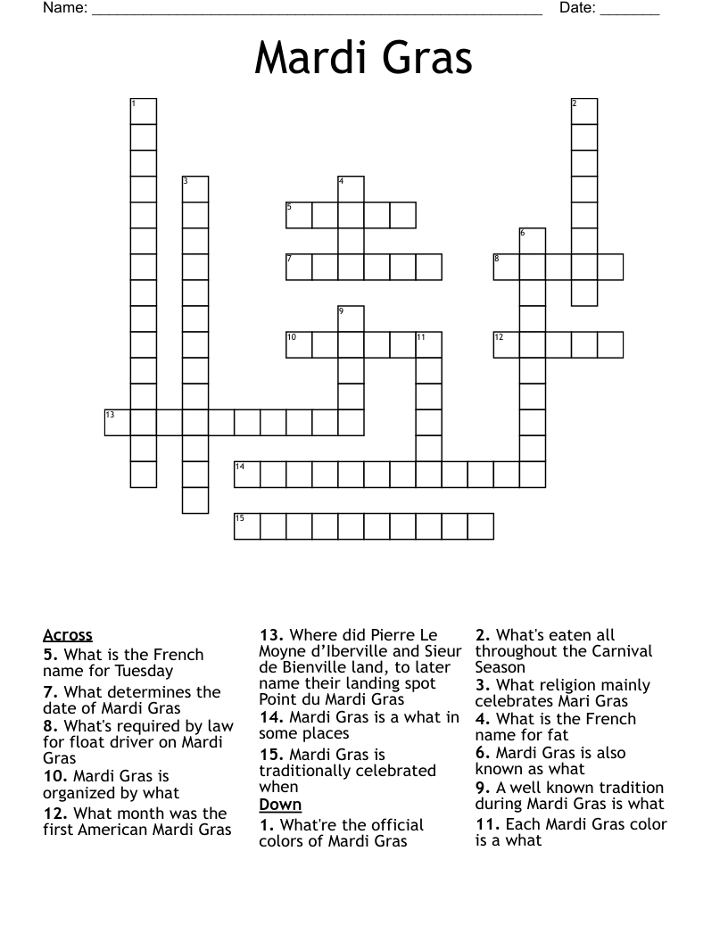 Mardi Gras Crossword