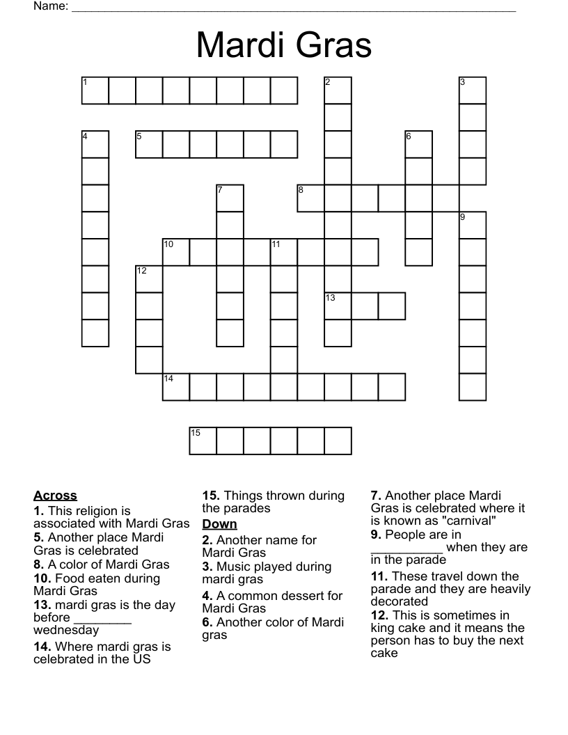 Mardi Gras Crossword
