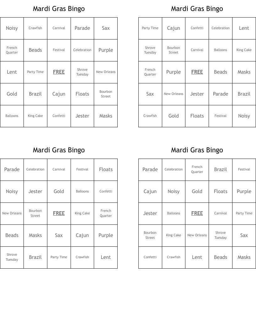 Mardi Gras Bingo