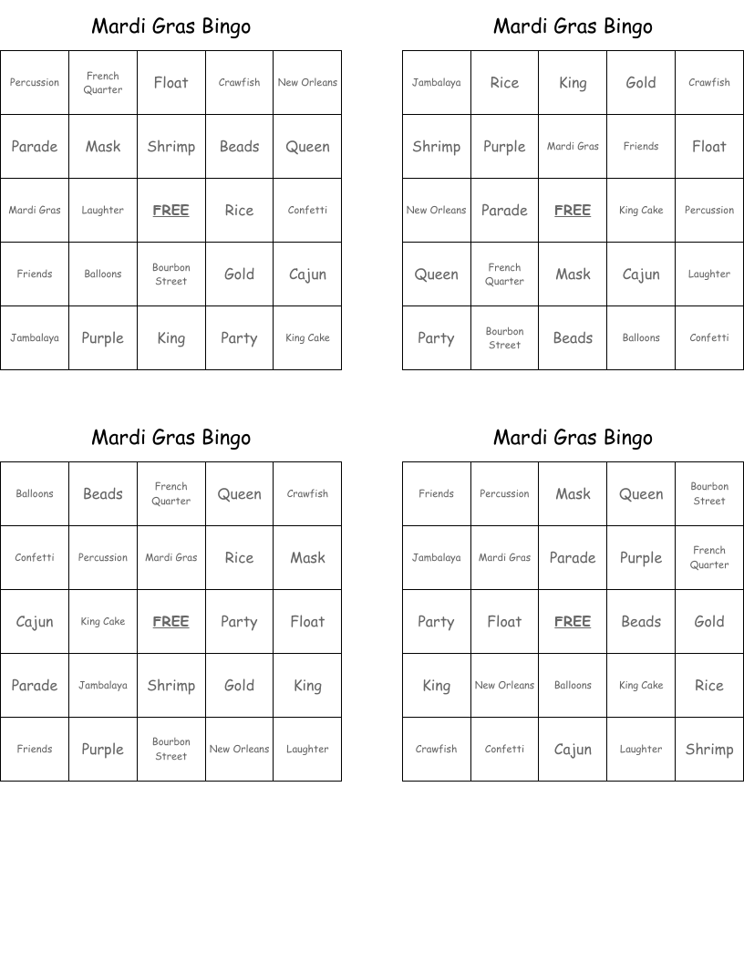 Mardi Gras Bingo