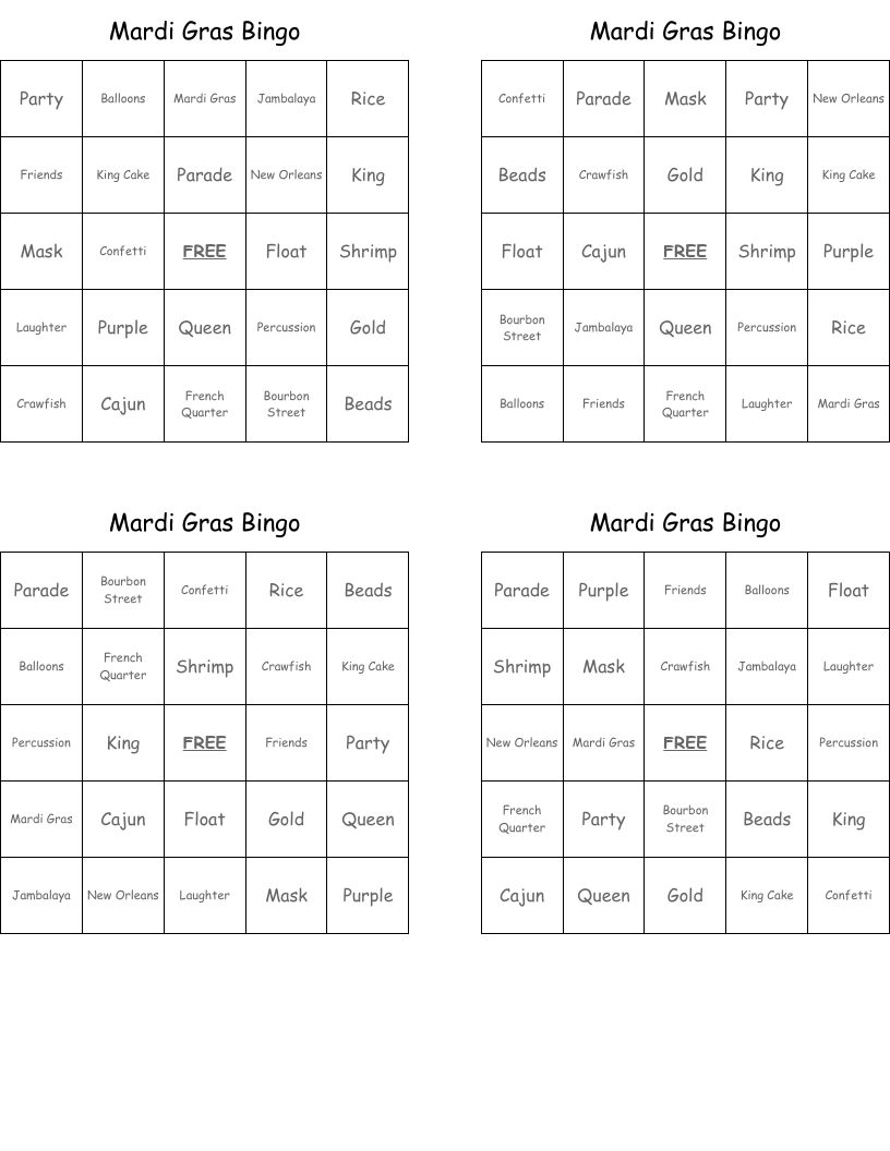 Mardi Gras Bingo