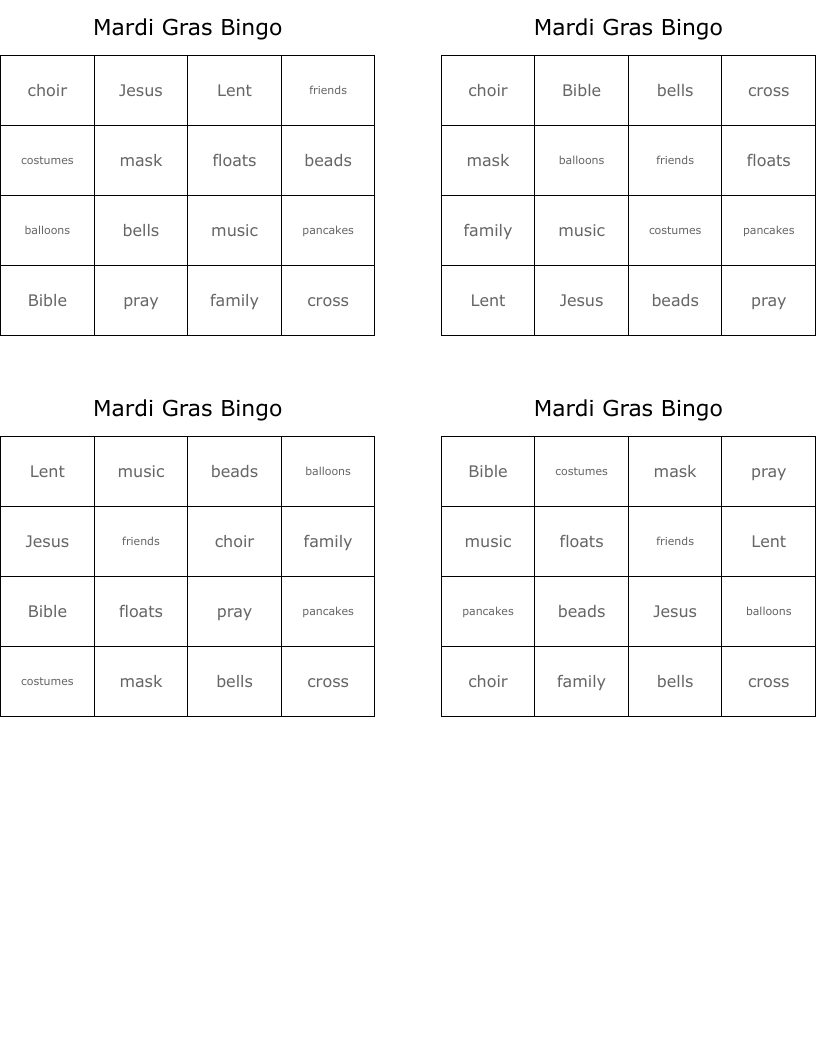 Mardi Gras Bingo