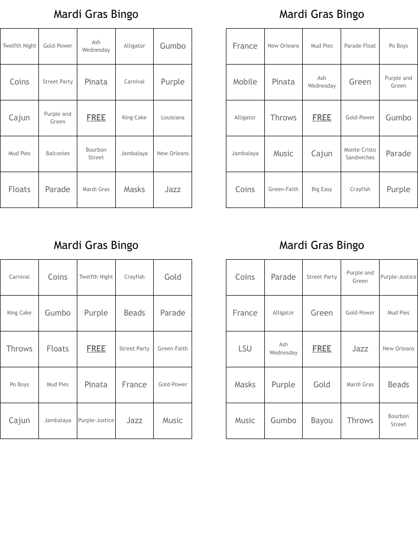 Mardi Gras Bingo