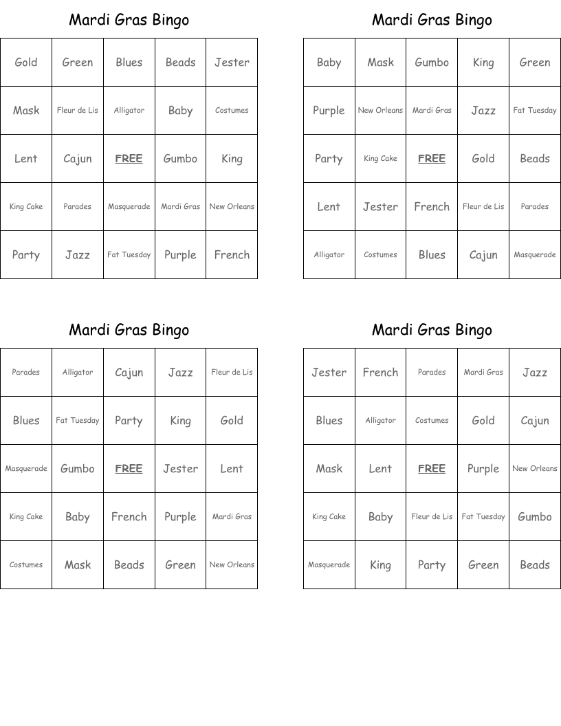 Mardi Gras Bingo