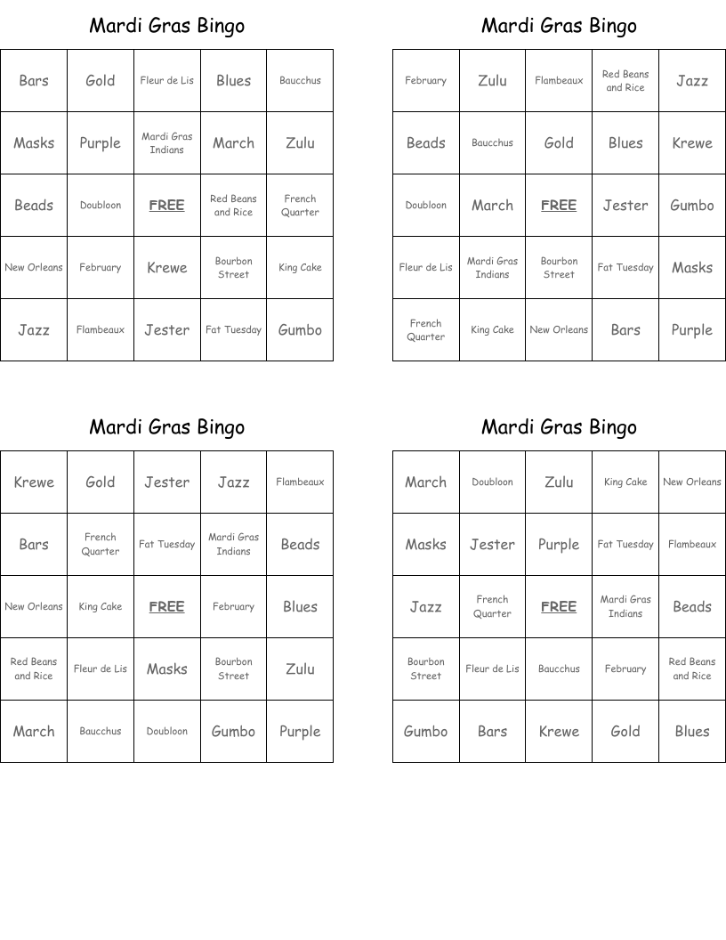 Mardi Gras Bingo