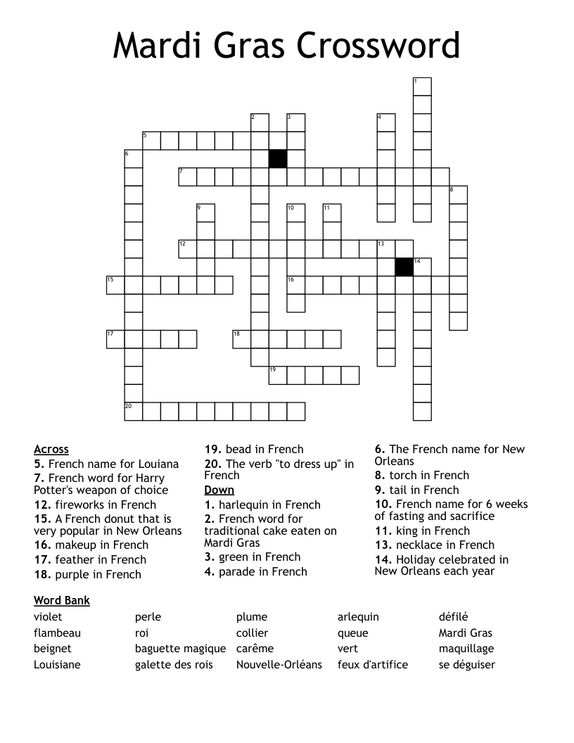 Mardi Gras Crossword