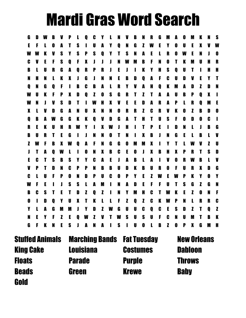 Mardi Gras Word Search