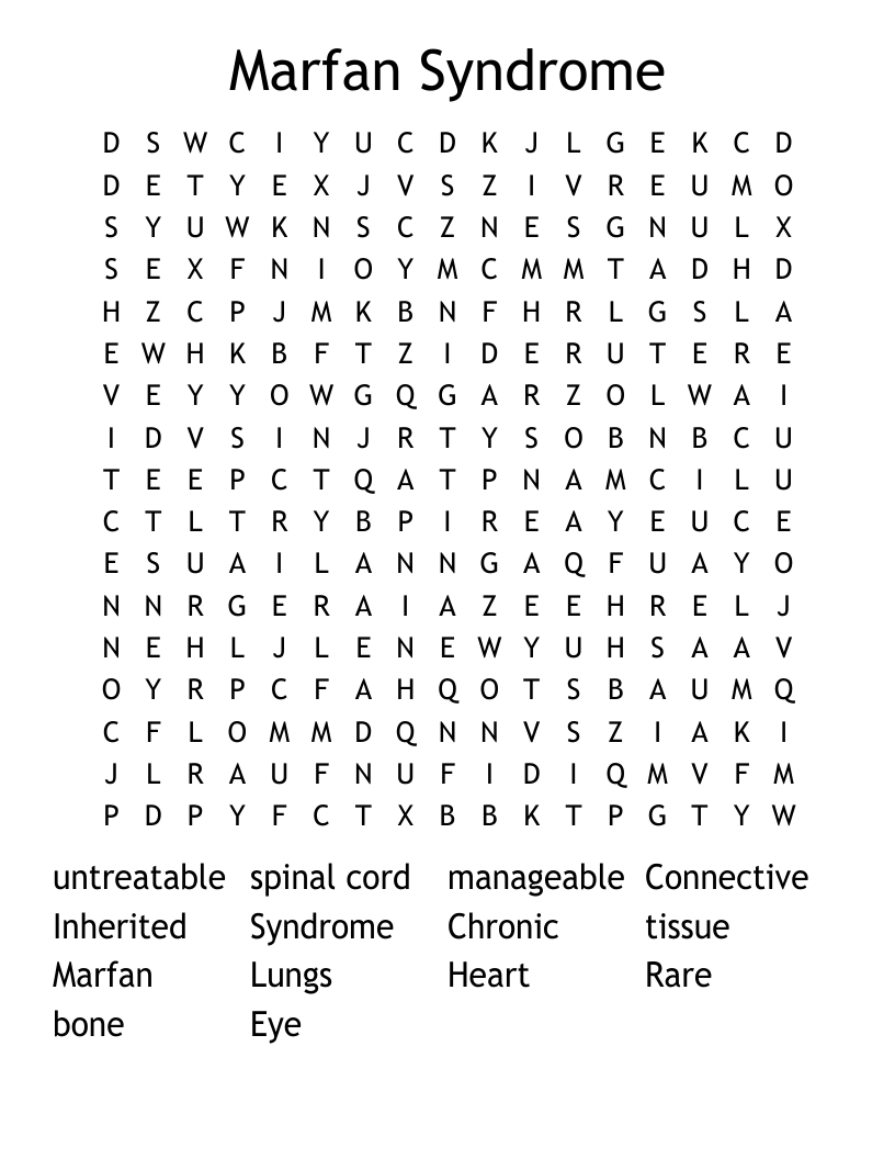 Marfan Syndrome Word Search