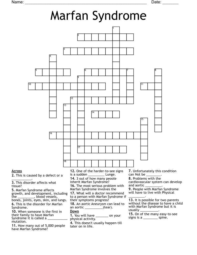 Marfan Syndrome Crossword