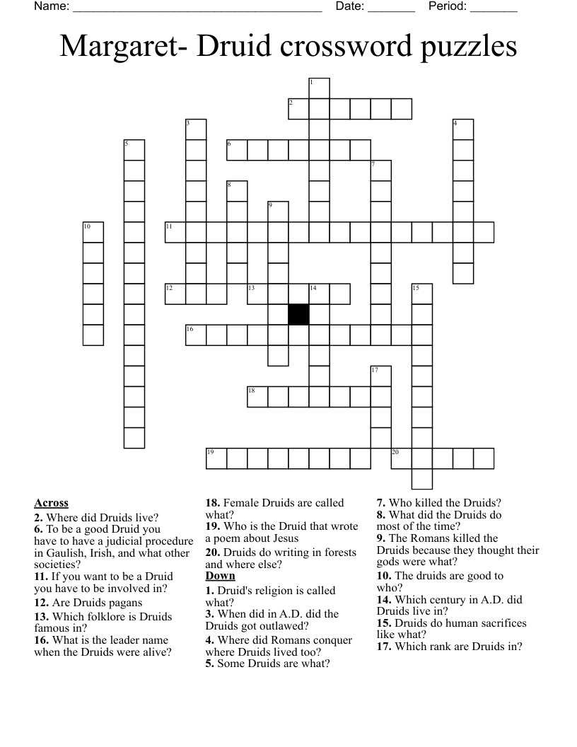 Margaret- Druid crossword puzzles